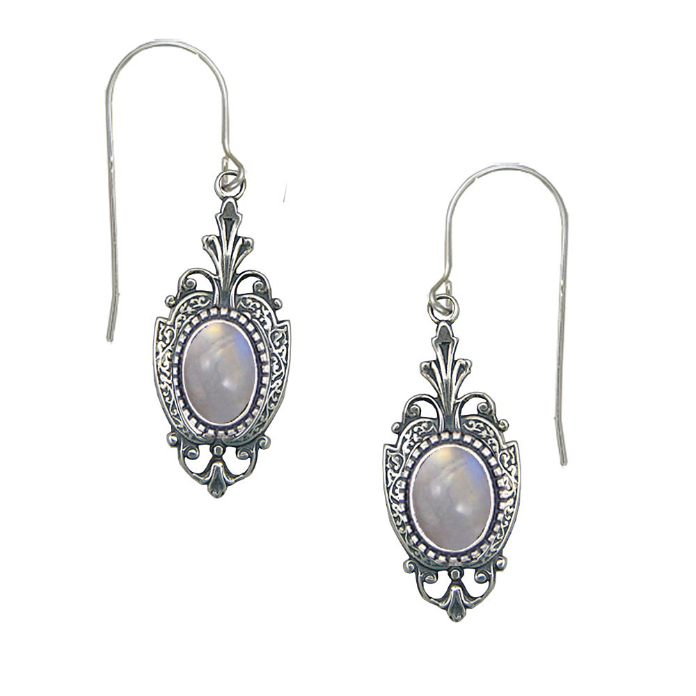 Sterling Silver Victorian Drop Dangle Earrings With Rainbow Moonstone